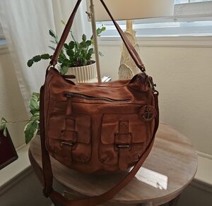 Soft Brown Leather Shoulder Bag with Front Pockets